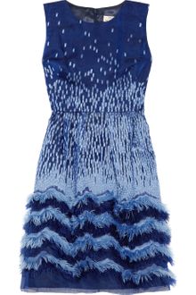 Lela Rose Fringed Organza Dress - Lyst