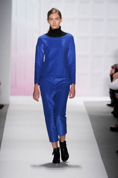 Tibi Fall 2012 Shiny Cropped Slim Pants  in Blue - Lyst