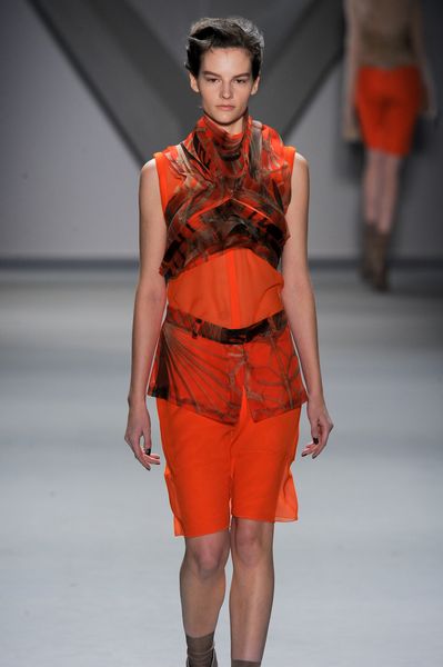 Vera Wang Fall 2012 Layered Printed Sheer Sleeveless Dress With Peplum Detail In Red in Red - Lyst