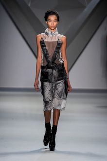 Vera Wang Fall 2012 Sleeveless Transparent Chiffon Dress in Grey   - Lyst