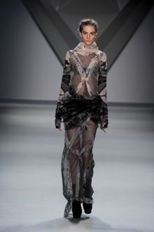 Vera Wang Fall 2012 Sheer Printed Turtleneck Maxi Dress - Lyst