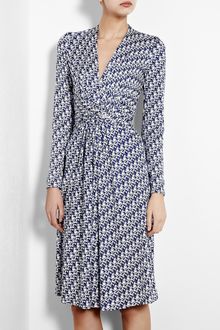 Issa Pacific Blue False Wrap Printed Silk Jersey Dress - Lyst