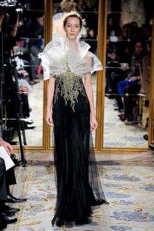 Marchesa Fall 2012 Black And White Layered Tulle Dress With Golden Embroidery - Lyst
