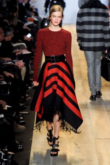 Michael Kors Fall 2012 Mid Length Blanket Stripe Wool Skirt In Red And Black - Lyst