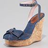 Red Valentino Denim Wedge Bow Sandals in Blue (denim) - Lyst