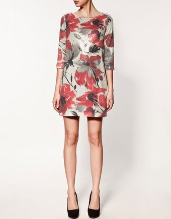 Zara Printed Sequinned Dress - Lyst