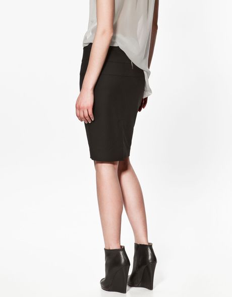Zara Pencil Skirt with Splits in Black | Lyst