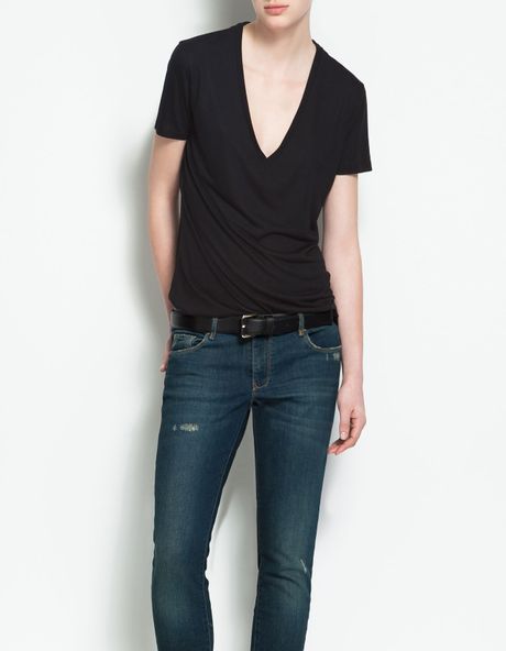 Zara Special Edition V-neck T-shirt in Black
