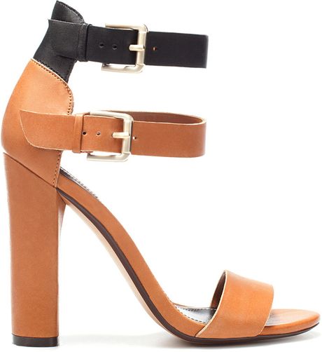 Zara High Heel Sandal with Buckles in Brown | Lyst