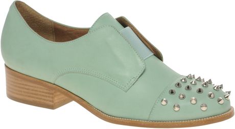 Asos Asos Mitchell Leather Flat Shoes with Spike Detail in Blue (mint) - Lyst