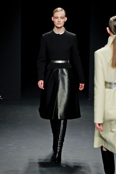 Calvin Klein Fall 2012 Textured Leather Midi Skirt  in Black - Lyst