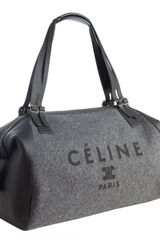 Celine Grey Wool and Leather Logo Print Satchel