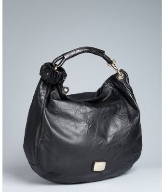  Black Leather Snakeskin Detail Sky Large Bangle Hobo 