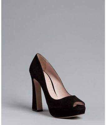  Black Suede Platform Peep Toe Pumps 