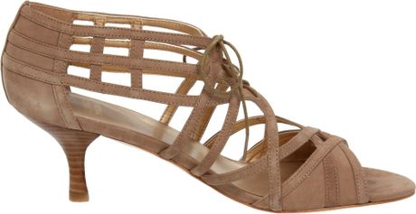 Stuart Weitzman Lace-up Mid-heel Sandal in Brown (tan) | Lyst