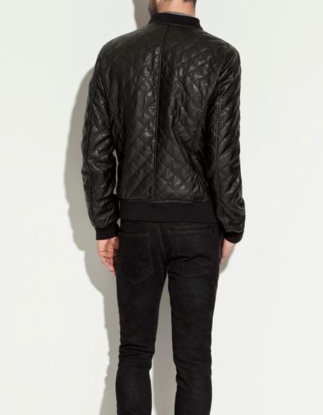 Zara Synthetic Leather Quilted Jacket in Black for Men