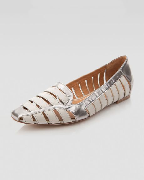 Elizabeth And James Metallic Cutout Loafer in White (silver multi) - Lyst