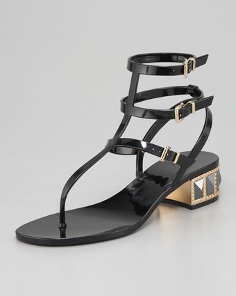 Valentino Studded Low-heel Jelly Thong Sandal - Lyst