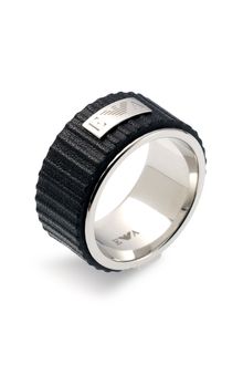 Emporio Armani Leather & Stainless Steel Ring - Lyst