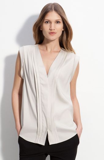 Valette Pleat Detail Sleeveless Silk Top - Lyst