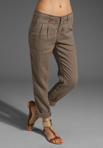 Michael Stars Linen Cuffed Pant in Brown (desert boot) - Lyst
