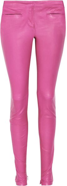 Roberto Cavalli Lowrise Skinny Leather Pants in Purple (magenta) - Lyst