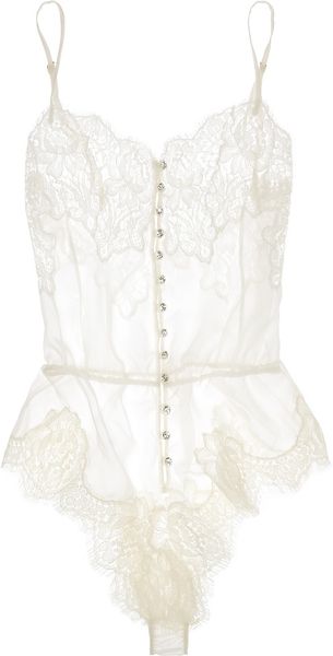 Rosamosario Buongiorno Dolcezza Silk-georgette and Chantilly Lace Bodysuit - Lyst