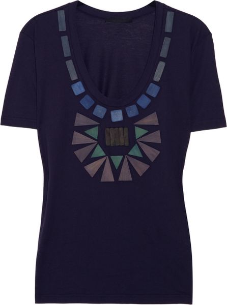 Burberry Prorsum Embellished Cotton Tshirt in Blue (navy) - Lyst