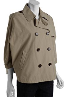Calvin Klein Tan Cotton Blend Cropped Double Breasted Trench Style Cape - Lyst