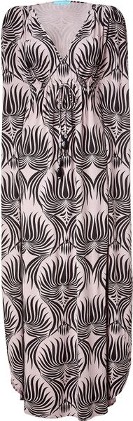 Melissa Odabash Lotus Black Art Deco Printed Ilene Caftan in Black - Lyst