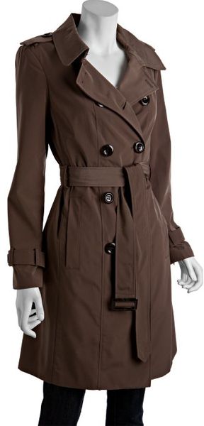 Calvin Klein Truffle Brown Pleated Back Water Resistant Trench - Lyst