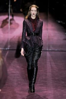 Gucci Fall 2012 Long Sleeve Burgundy Blouse with Ruffled Crewneck Collar - Lyst
