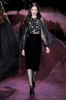 Gucci Fall 2012 High-Waisted Black Velvet Mid-Length Skirt  - Lyst