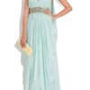 Marchesa Chiffon Embellished Grecian Gown in Blue (mint) - Lyst