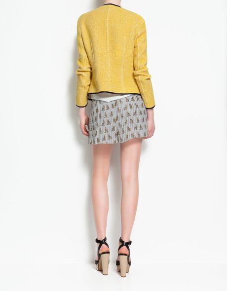 Zara Piped Blazer with Zip in Yellow | Lyst