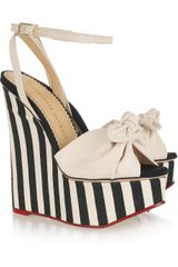 Charlotte Olympia Meredith Striped Canvas Wedge Sandals
