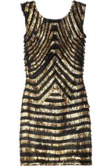 Gucci Metallic-striped Fringed Leather Dress