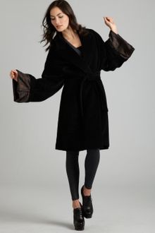 Hermes Black Angora Blend Robe Coat - Lyst