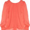 J.crew Pleated SilkChiffon Blouse in Pink (coral) - Lyst