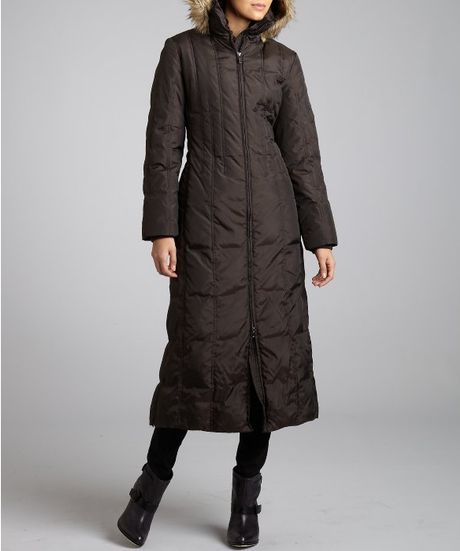 London Fog Brown Quilted Zip Front Faux Fur Hooded Down Full Coat in Brown - Lyst