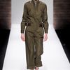 Max Mara Fall 2012 Long Sleeve Cropped Leg Military Style Jumpsuit With Attached Leather Belt In Khaki in Khaki - Lyst