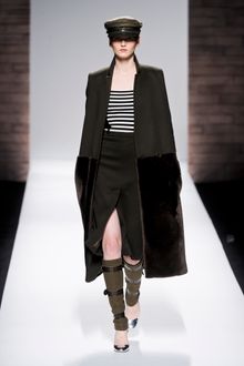 Max Mara Fall 2012 Wool And Fur Long Coat With Narrow Lapel In Dark Grey - Lyst
