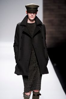Max Mara Fall 2012 Double Breasted Wool Military Style Coat With Pockets In Dark Grey - Lyst