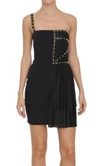 Versace One-shoulder Pleated Dress with Studs
