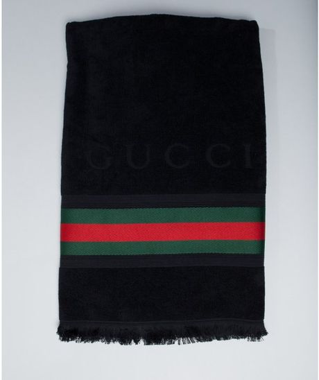 Gucci Black Cotton Web Stripe Beach Towel in Black - Lyst