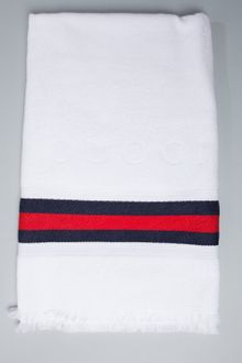 Gucci White Cotton Web Stripe Beach Towel - Lyst