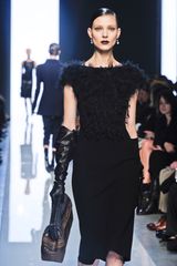 Bottega Veneta Fall 2012 Black Tailored Suit Dress With Feathered Body