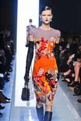 Bottega Veneta Fall 2012 Stretch Short Sleeve Knee-Length Dress in Overlapping Floral Appliques
