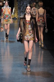 Dolce & Gabbana Fall 2012 Brown Mini Dress in Floral Motifs - Lyst