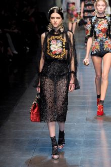 Dolce & Gabbana Fall 2012 See-Through Knee-Length Lace Pencil Skirt In Black  - Lyst